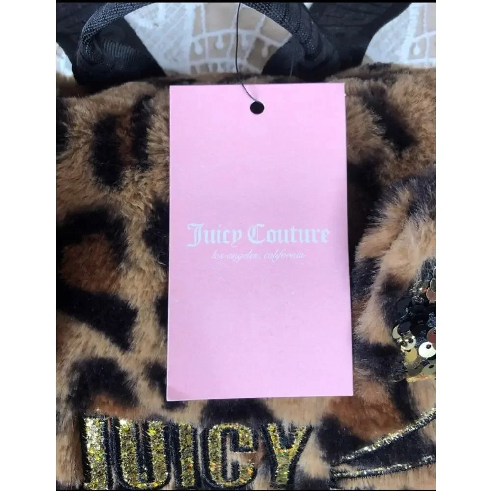 NWT Juicy Couture Faux Fur Gold & Black Sequin Cheetah backpack